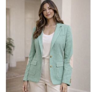 Banana Republic Teal Wool Blend Elbow Patches Blazer Sz 4 Excellent Condition